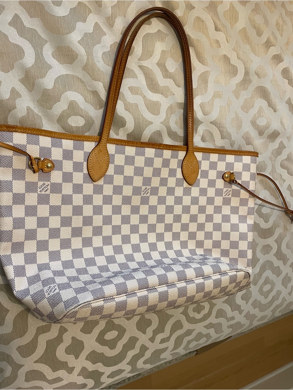 AUTH Louis Vuitton Damier Azur Canvas Neverfull MM Tote - White & Tan & gray - Picture 3 of 16